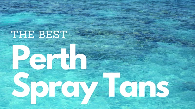 Image of bright blue ocean water with text: "the best Perth spray tans" on top