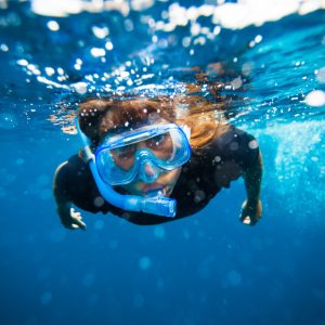 Close up of woman snorkelling