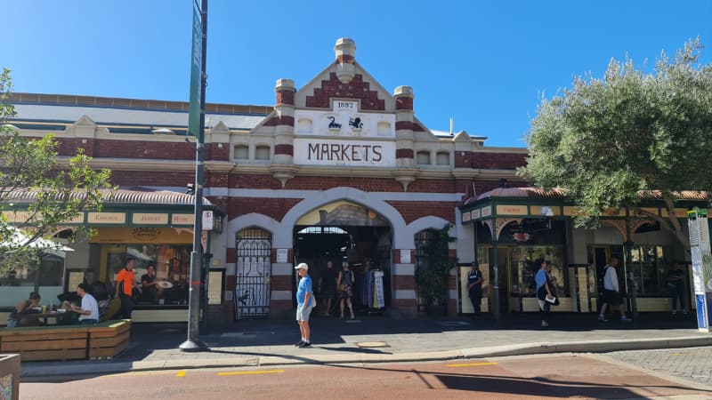 The red brick facade of Fremantle Markets