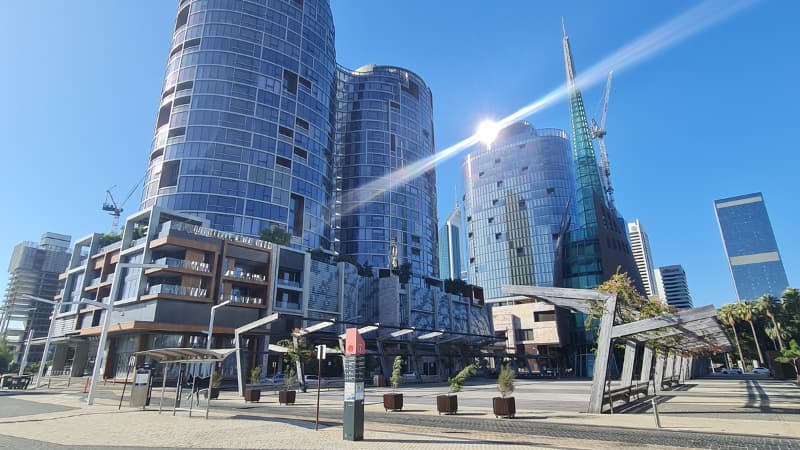 Elizabeth Quay with the Ritz Carlton and Bell Tower