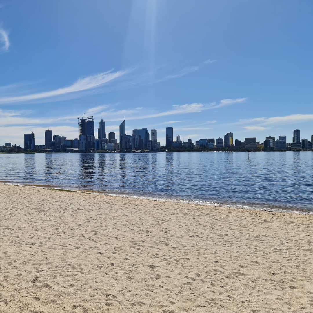 Perth city skyline across from the Swan River