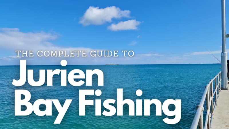 View of the ocean and blue sky from Jurien Bay Jetty. The overlaid text reads "The Complete Guide to Jurien Bay Fishing"