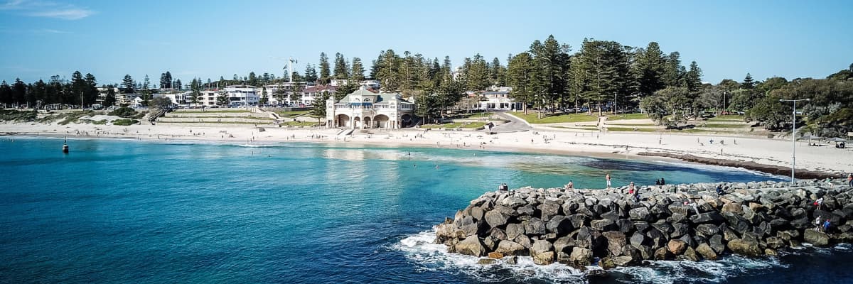 The Indiana Teahouse sits across from the rock groyne at Cottesloe Beach