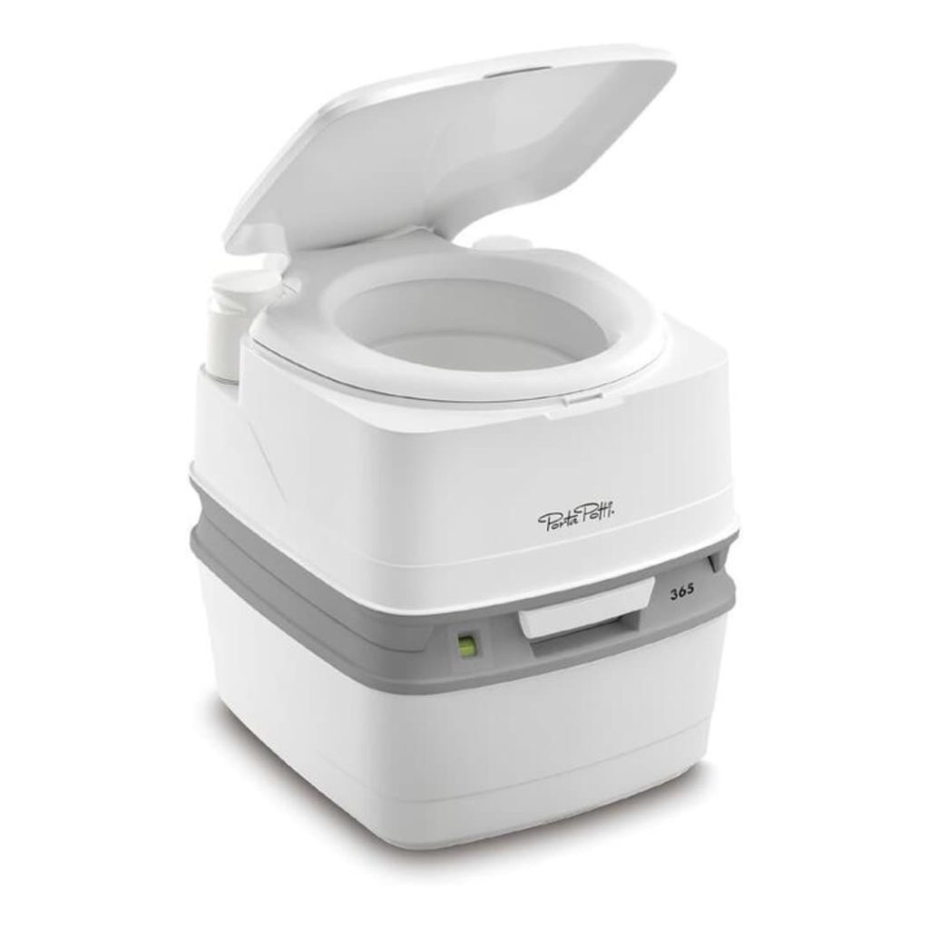 Thetford Porta Potti 365 Durable manual flush portable toilet with 15-litre waste tank, compact design, and easy-emptying system, suited to solo or couple camping trips.